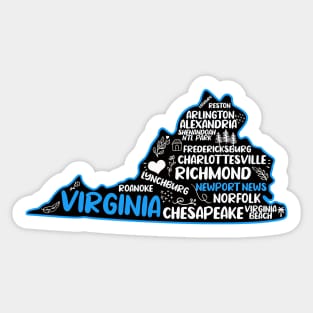 Newport News Virginia cute map Virginia Beach, Chesapeake, Norfolk, Richmond, Arlington, Newport News, Alexandria, Hampton, Roanoke, Suffolk, Reston Sticker